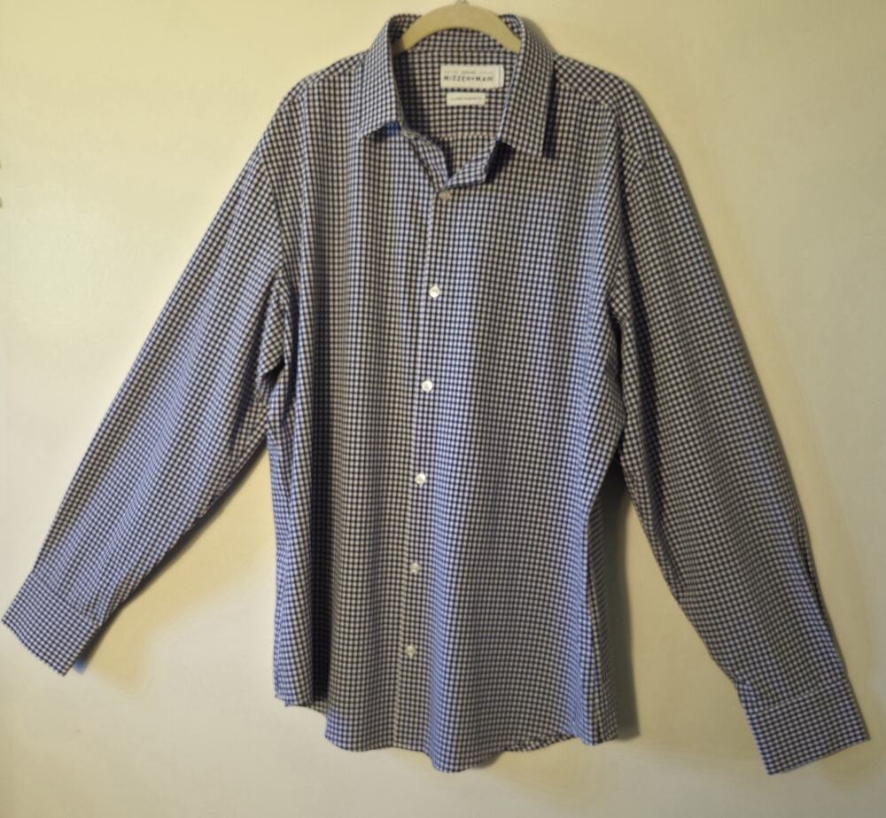 Mizzen+Main Shirt Men's XL Blue White Gingham Check Trim Fit Leeward Button Up